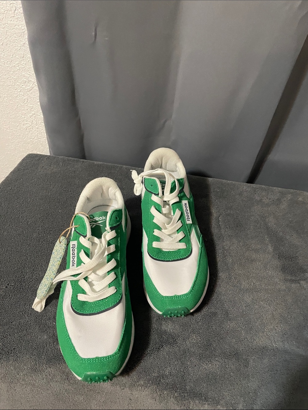 Reebok White and Green Classic Low-Top Sneakers